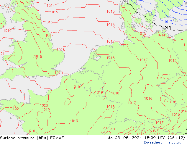 Pressione al suolo ECMWF lun 03.06.2024 18 UTC