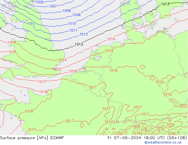 Surface pressure ECMWF Fr 07.06.2024 18 UTC