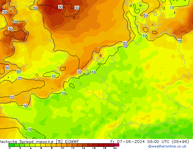 Isotachen Spread ECMWF Fr 07.06.2024 06 UTC