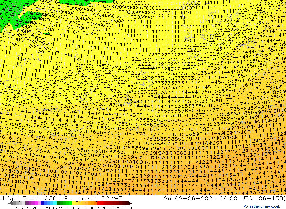 Geop./Temp. 850 hPa ECMWF dom 09.06.2024 00 UTC