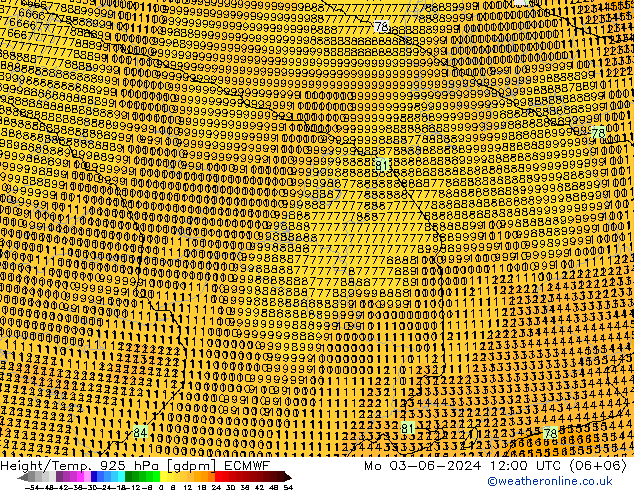 Geop./Temp. 925 hPa ECMWF lun 03.06.2024 12 UTC