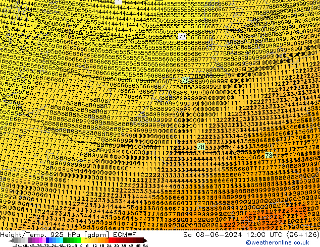 Height/Temp. 925 hPa ECMWF so. 08.06.2024 12 UTC