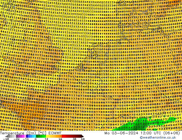 Temperaturkarte (2m) ECMWF Mo 03.06.2024 12 UTC