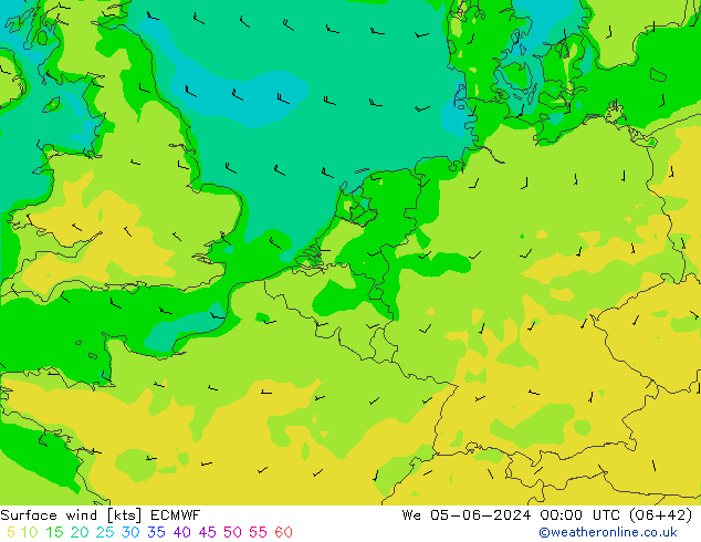 Vento 10 m ECMWF mer 05.06.2024 00 UTC