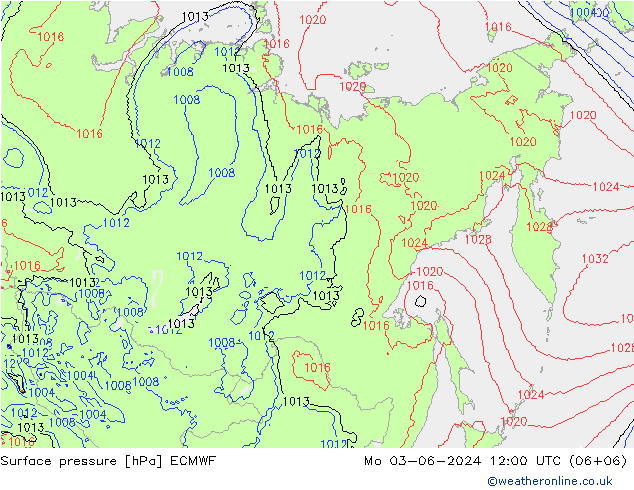 Bodendruck ECMWF Mo 03.06.2024 12 UTC