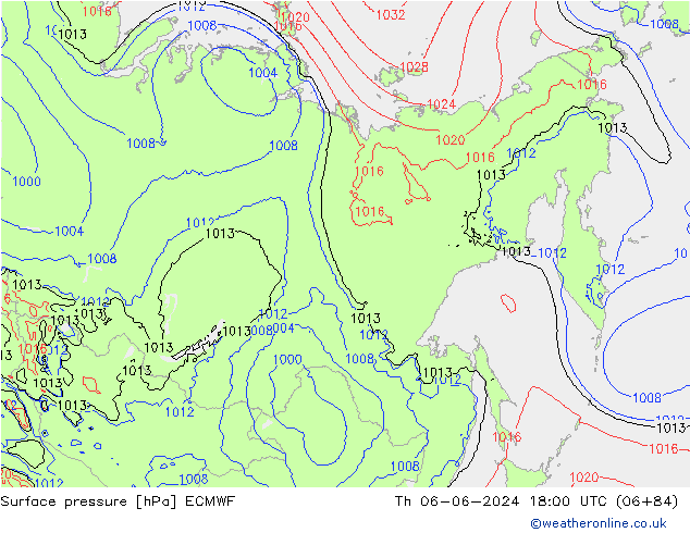 Surface pressure ECMWF Th 06.06.2024 18 UTC