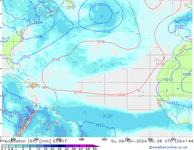 Precipitación (6h) ECMWF dom 09.06.2024 06 UTC