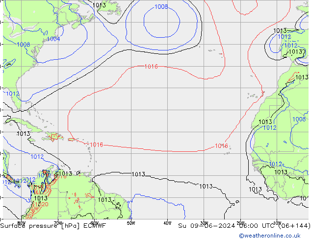 Luchtdruk (Grond) ECMWF zo 09.06.2024 06 UTC