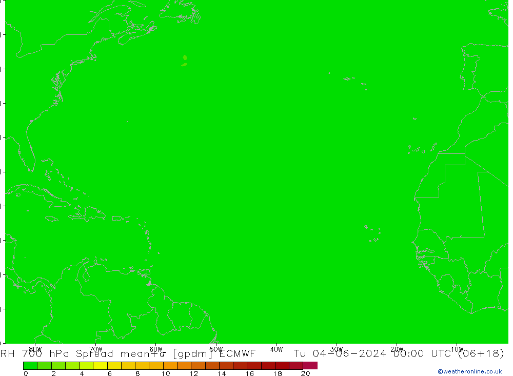 RH 700 hPa Spread ECMWF mar 04.06.2024 00 UTC