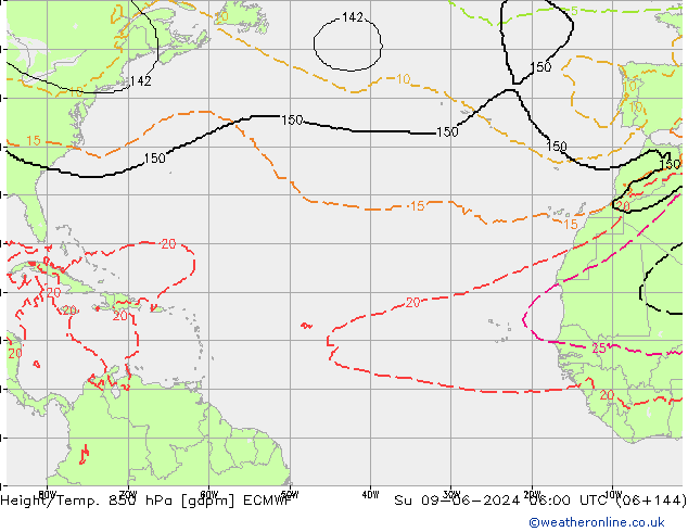 Height/Temp. 850 гПа ECMWF Вс 09.06.2024 06 UTC