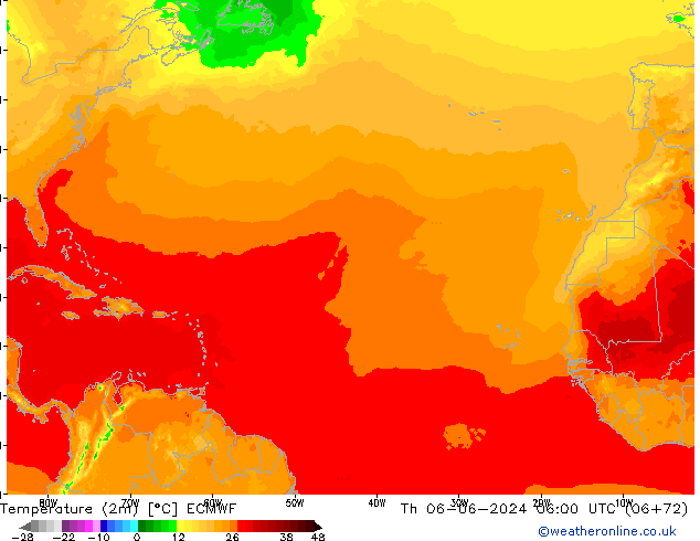 mapa temperatury (2m) ECMWF czw. 06.06.2024 06 UTC