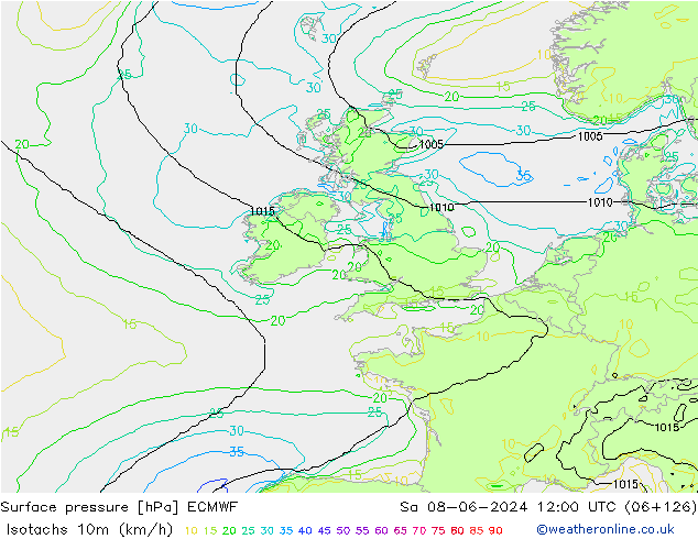 Isotachs (kph) ECMWF Sáb 08.06.2024 12 UTC