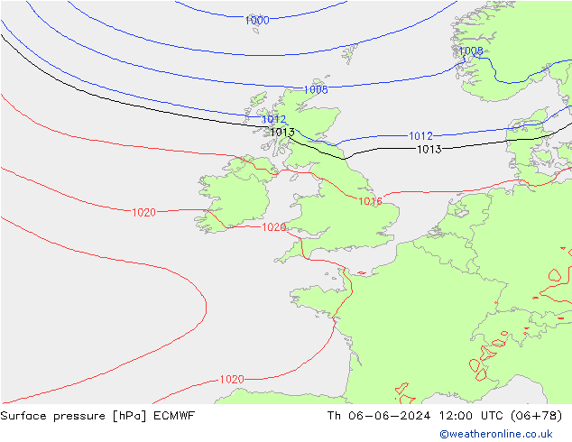 Atmosférický tlak ECMWF Čt 06.06.2024 12 UTC