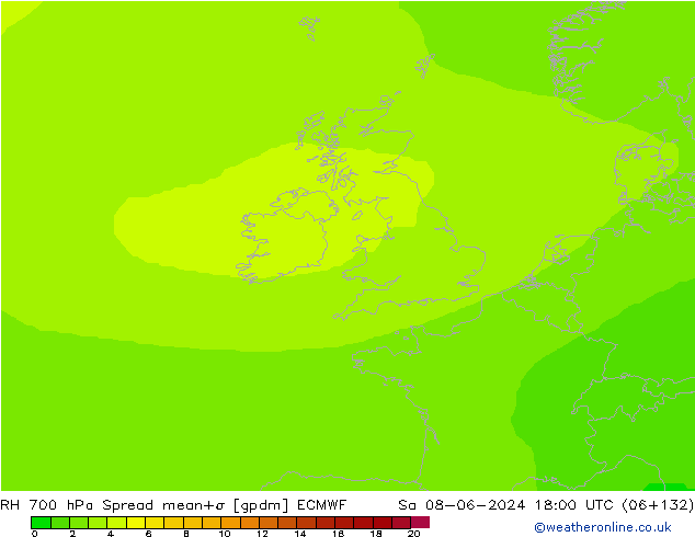 RH 700 hPa Spread ECMWF So 08.06.2024 18 UTC