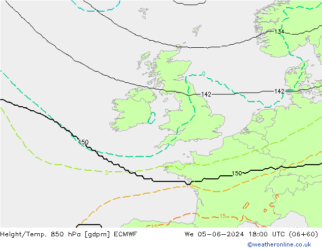 Hoogte/Temp. 850 hPa ECMWF wo 05.06.2024 18 UTC