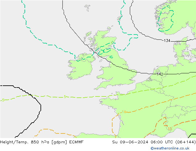 Yükseklik/Sıc. 850 hPa ECMWF Paz 09.06.2024 06 UTC