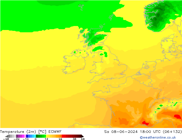 Temperature (2m) ECMWF So 08.06.2024 18 UTC