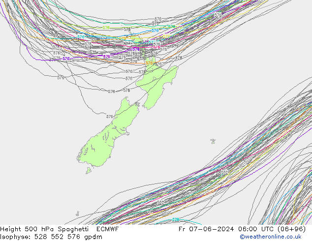 Height 500 hPa Spaghetti ECMWF Fr 07.06.2024 06 UTC