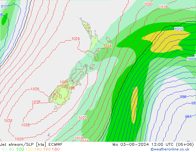 Jet stream/SLP ECMWF Mo 03.06.2024 12 UTC