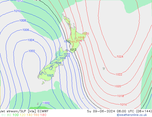 Straalstroom/SLP ECMWF zo 09.06.2024 06 UTC