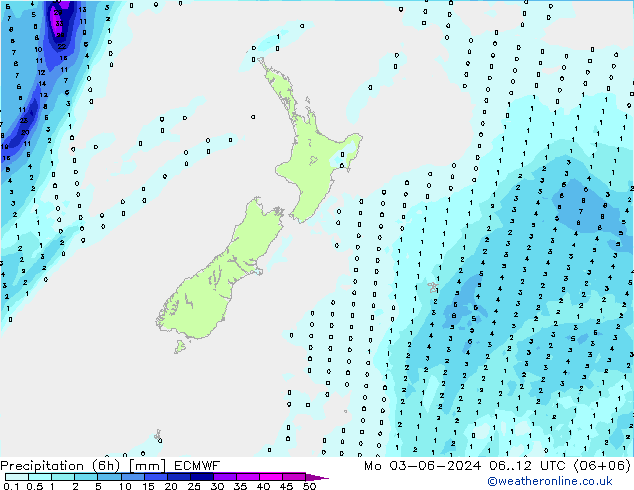 Precipitation (6h) ECMWF Mo 03.06.2024 12 UTC