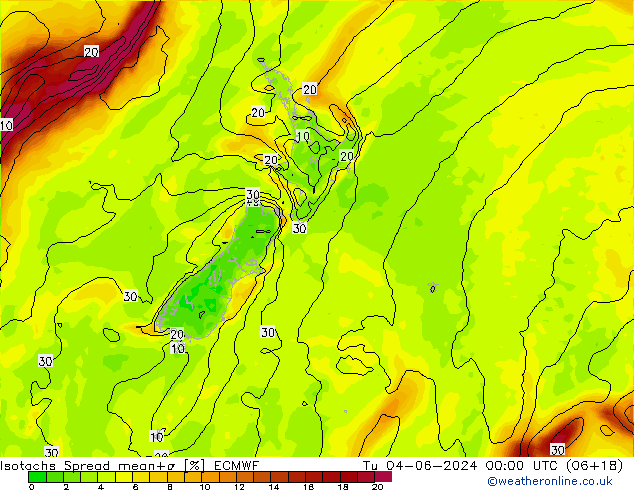 Isotachs Spread ECMWF Tu 04.06.2024 00 UTC