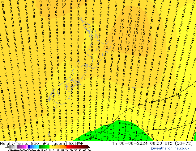 Height/Temp. 850 hPa ECMWF czw. 06.06.2024 06 UTC