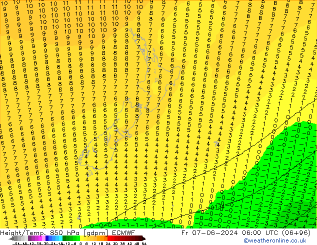 Height/Temp. 850 hPa ECMWF pt. 07.06.2024 06 UTC