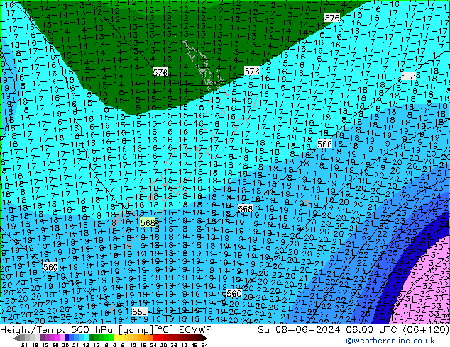 Height/Temp. 500 hPa ECMWF Sa 08.06.2024 06 UTC