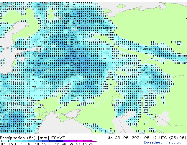 осадки (6h) ECMWF пн 03.06.2024 12 UTC