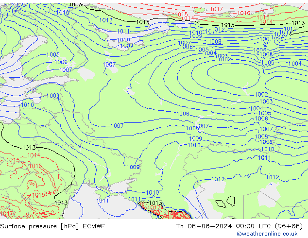 Atmosférický tlak ECMWF Čt 06.06.2024 00 UTC