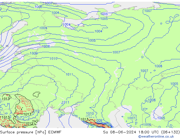 Surface pressure ECMWF Sa 08.06.2024 18 UTC