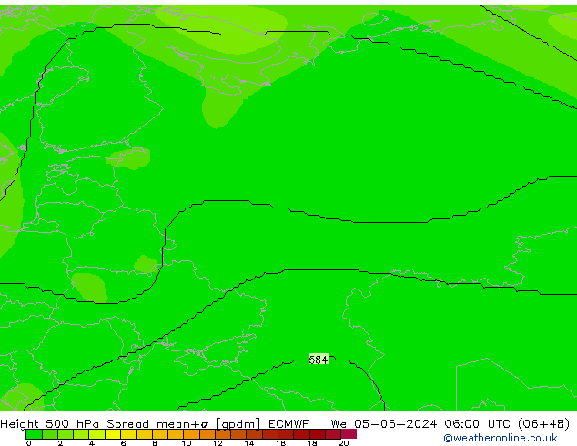 500 hPa Yüksekliği Spread ECMWF Çar 05.06.2024 06 UTC