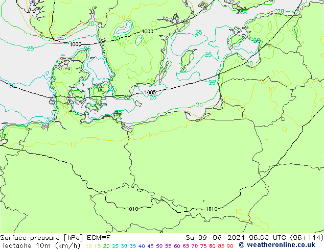 Isotachs (kph) ECMWF Su 09.06.2024 06 UTC