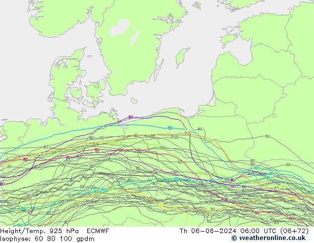 Height/Temp. 925 hPa ECMWF czw. 06.06.2024 06 UTC