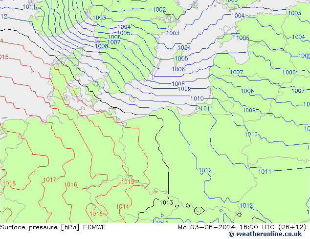 Pressione al suolo ECMWF lun 03.06.2024 18 UTC