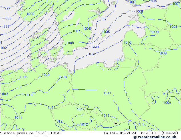 Surface pressure ECMWF Tu 04.06.2024 18 UTC