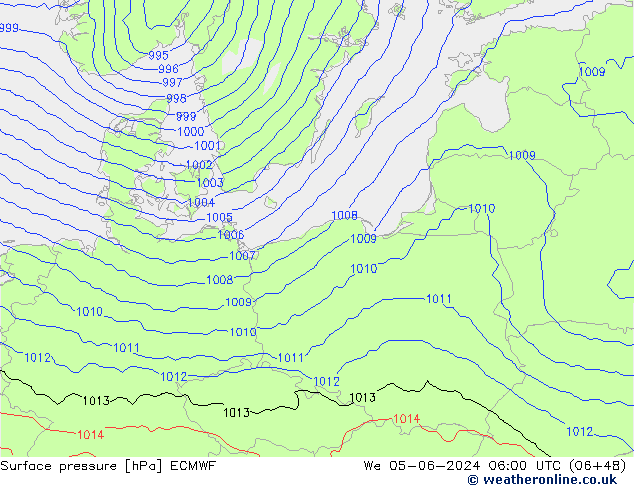 Surface pressure ECMWF We 05.06.2024 06 UTC