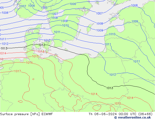 Surface pressure ECMWF Th 06.06.2024 00 UTC