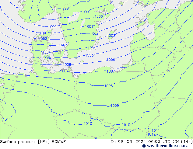 Luchtdruk (Grond) ECMWF zo 09.06.2024 06 UTC