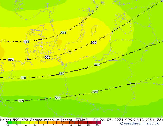 Geop. 500 hPa Spread ECMWF dom 09.06.2024 00 UTC