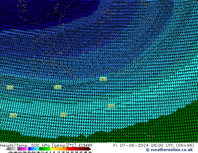 Height/Temp. 500 гПа ECMWF пт 07.06.2024 06 UTC