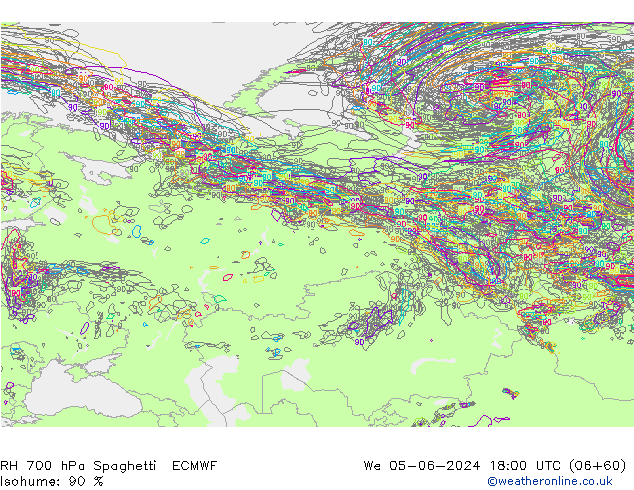 RH 700 hPa Spaghetti ECMWF Mi 05.06.2024 18 UTC