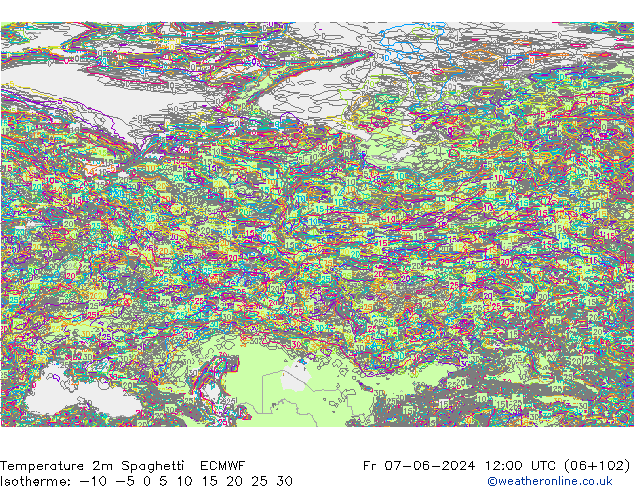 Temperature 2m Spaghetti ECMWF Pá 07.06.2024 12 UTC