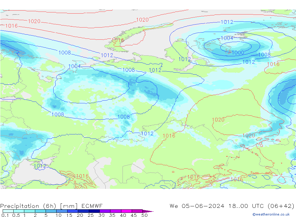 Precipitation (6h) ECMWF We 05.06.2024 00 UTC