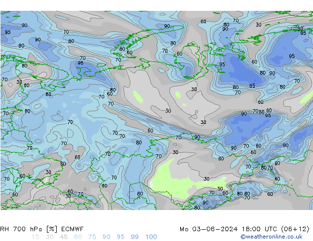 RH 700 hPa ECMWF Po 03.06.2024 18 UTC