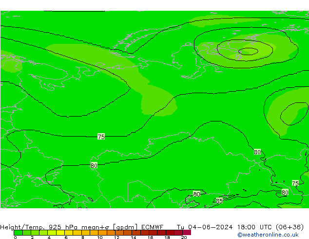 Height/Temp. 925 hPa ECMWF Di 04.06.2024 18 UTC