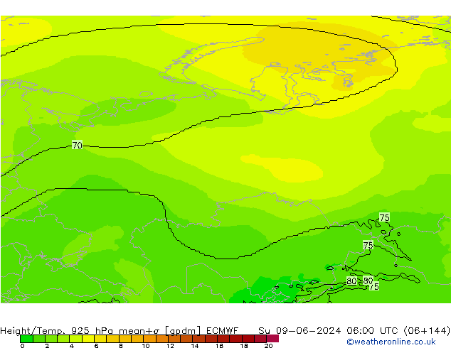 Height/Temp. 925 hPa ECMWF nie. 09.06.2024 06 UTC