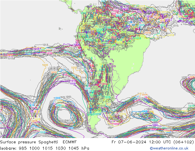 приземное давление Spaghetti ECMWF пт 07.06.2024 12 UTC