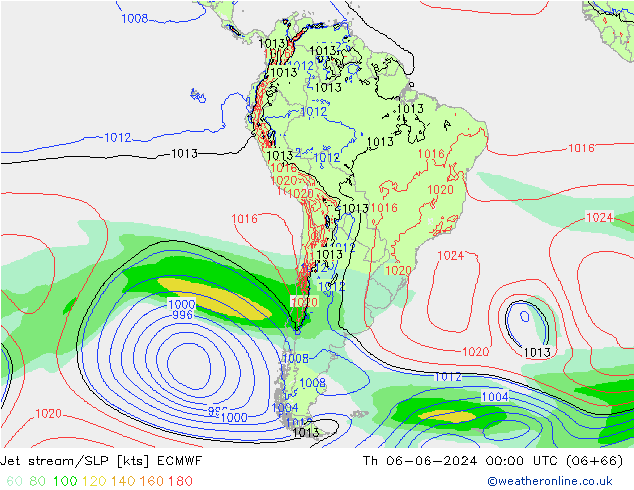 Jet stream ECMWF Qui 06.06.2024 00 UTC